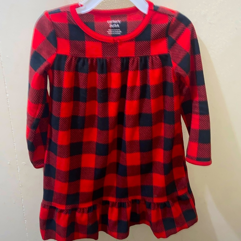 Carter’s 2T Red Black plaid Dress Pajamas